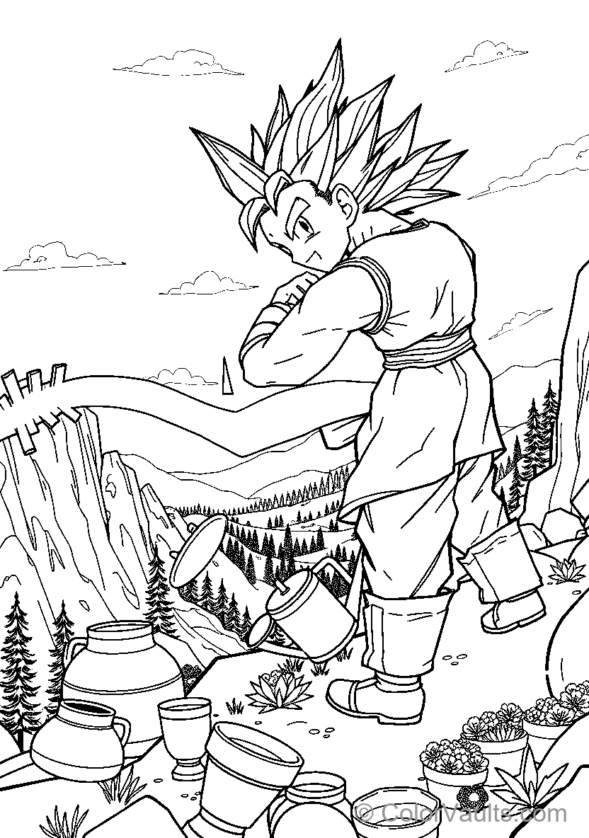 Character With Spiky Hair Standing On Rocky Terrain