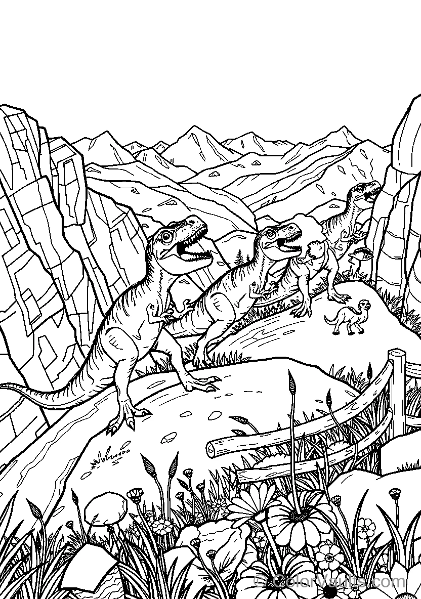 Dinosaurs In A Rocky Landscape