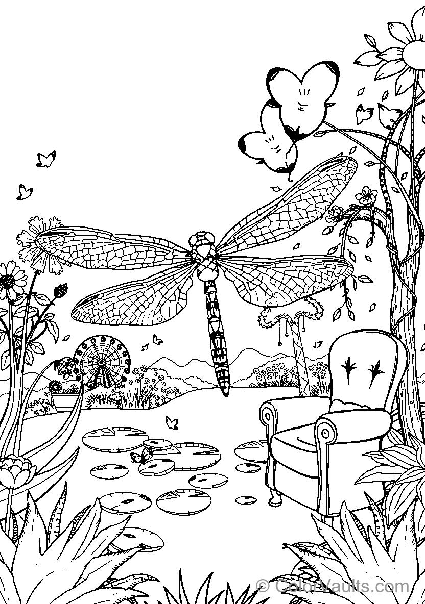 Dragonfly By The Waterfall