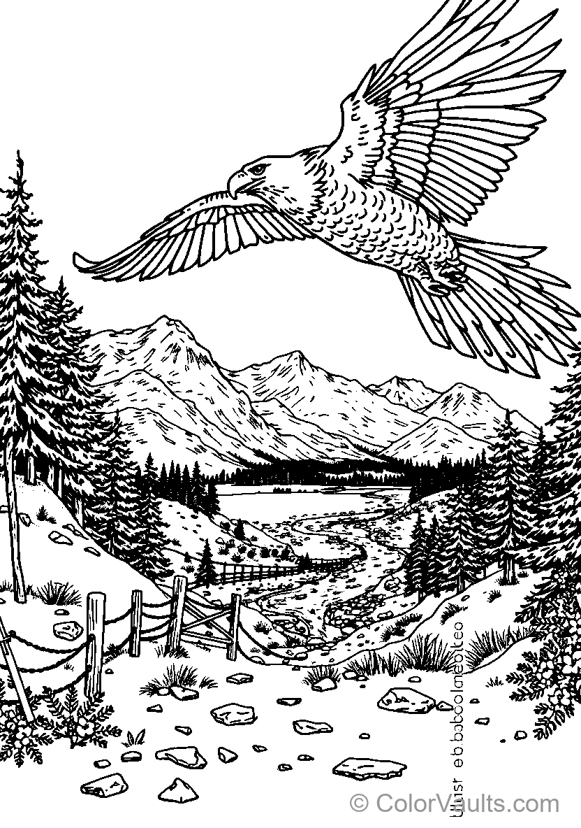Eagle Soaring Over A Mountain Lake