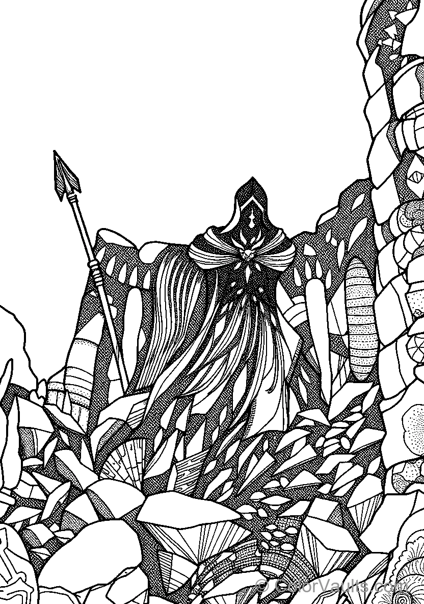 Fantasy Wizard In Rocky Terrain