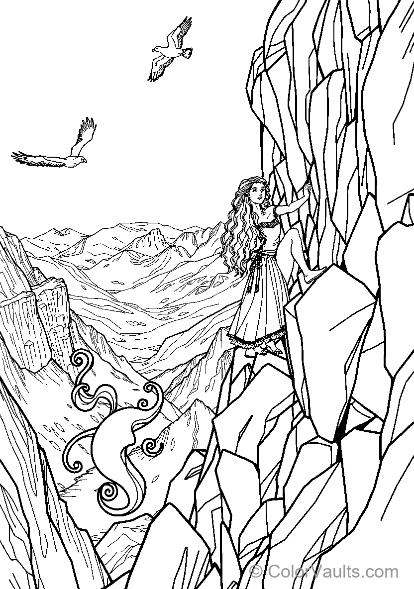 Fantasy Woman On Rocky Cliffs