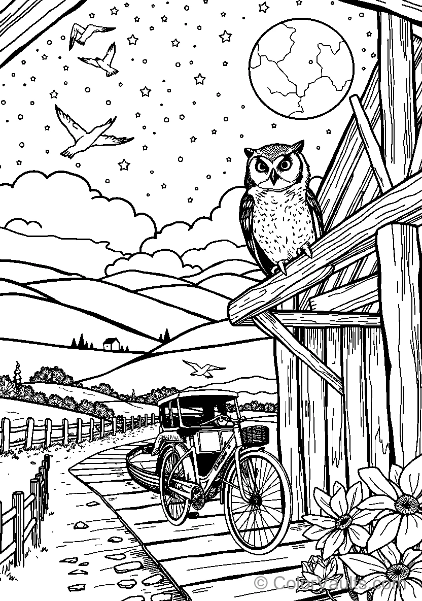 Owl Perched In Night Landscape