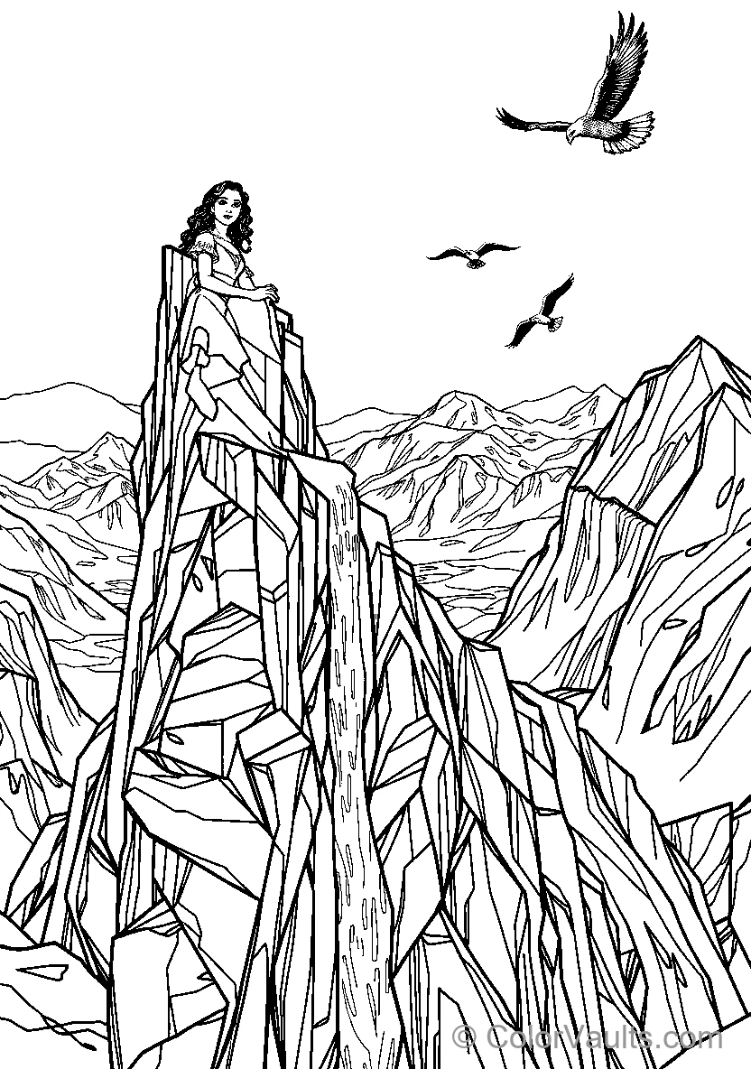 Woman Perched Atop Jagged Bergen