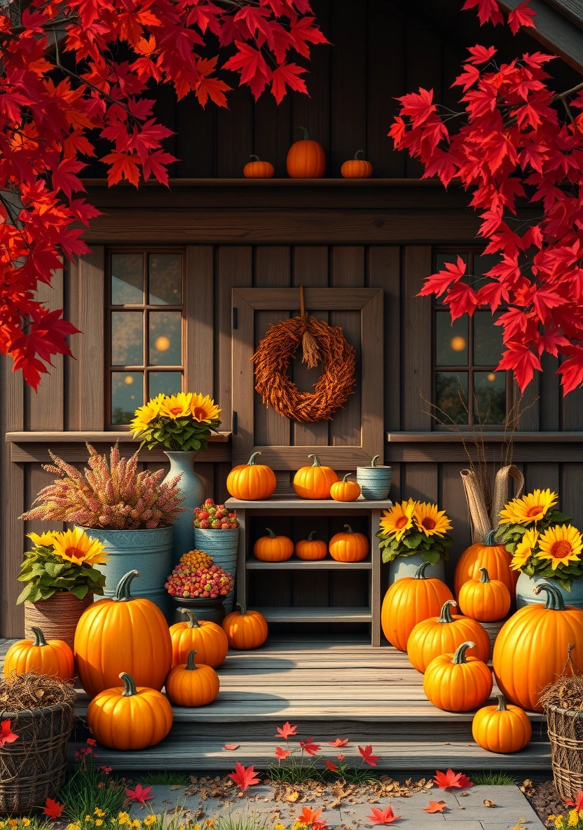 Autumn Harvest & Pumpkins coloring page 1