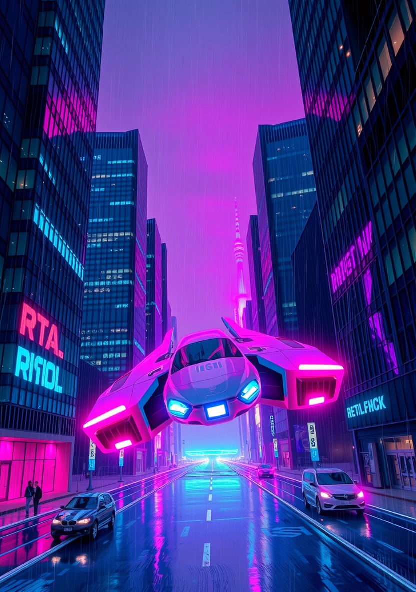 Cyberpunk & Flying Hovercars coloring page 1