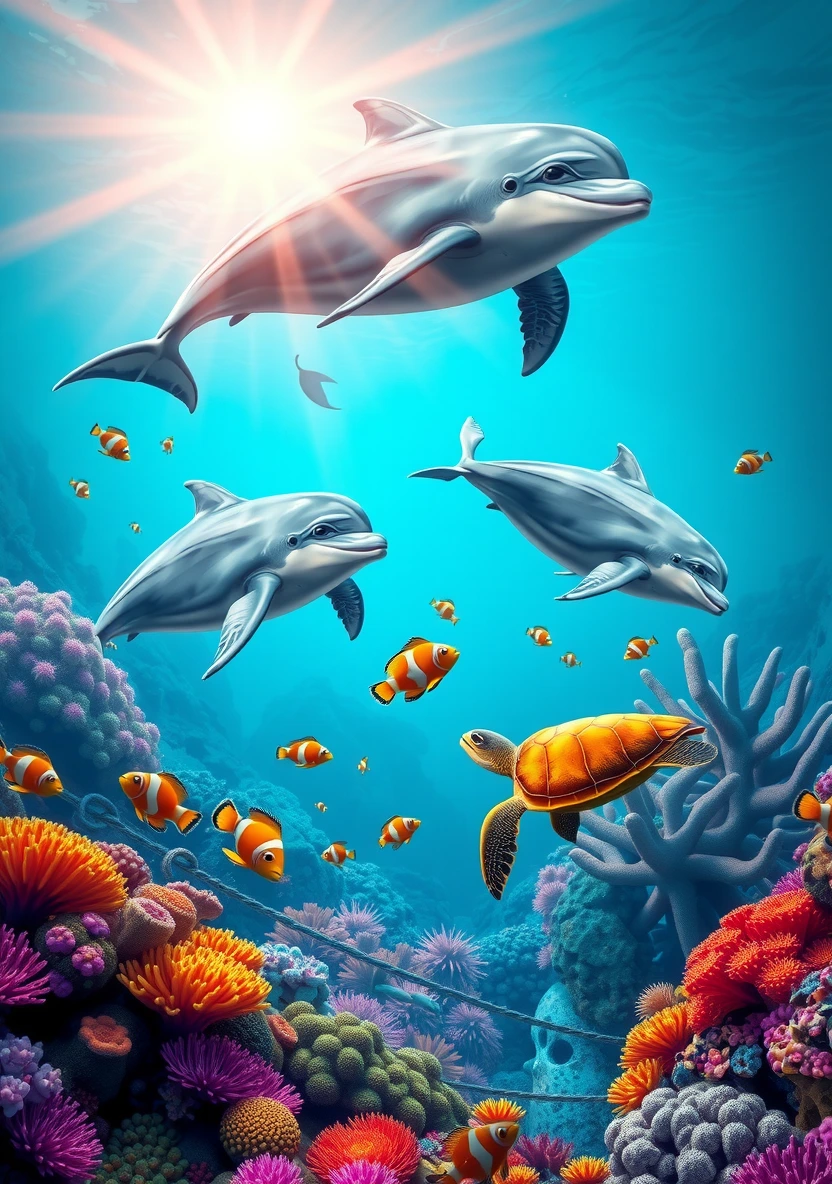Dolphins & Coral Reefs coloring page 1