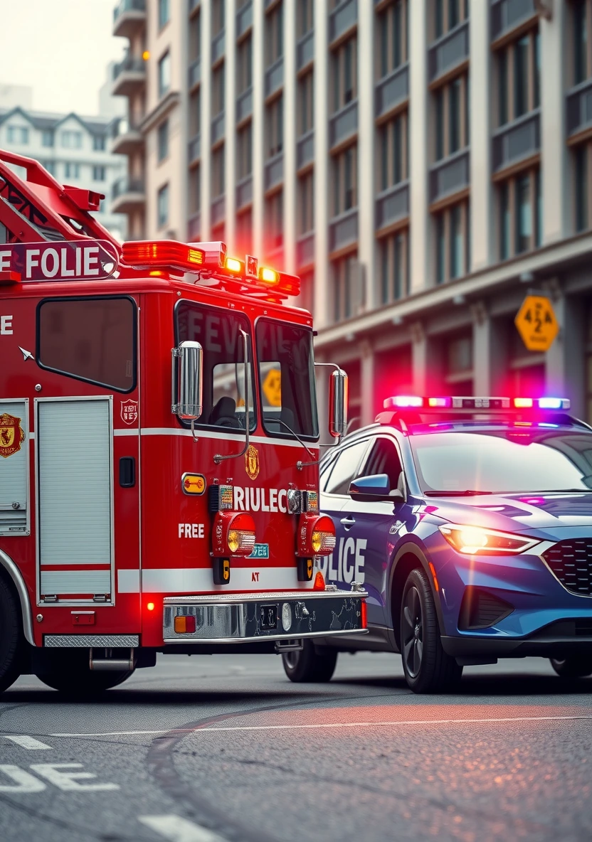 Emergency Vehicles (Fire & Polizei) coloring page 1