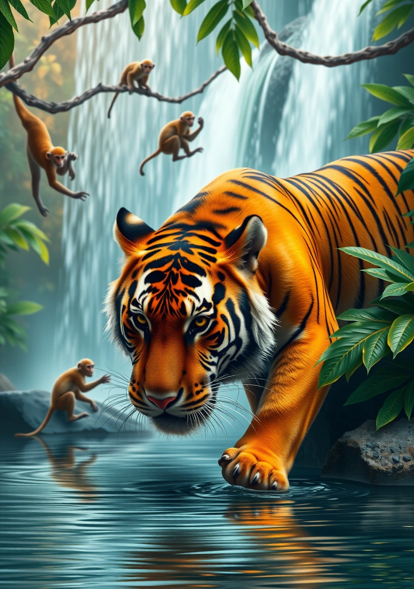 Jungle Wildlife (Tigers & Monkeys) coloring page 1