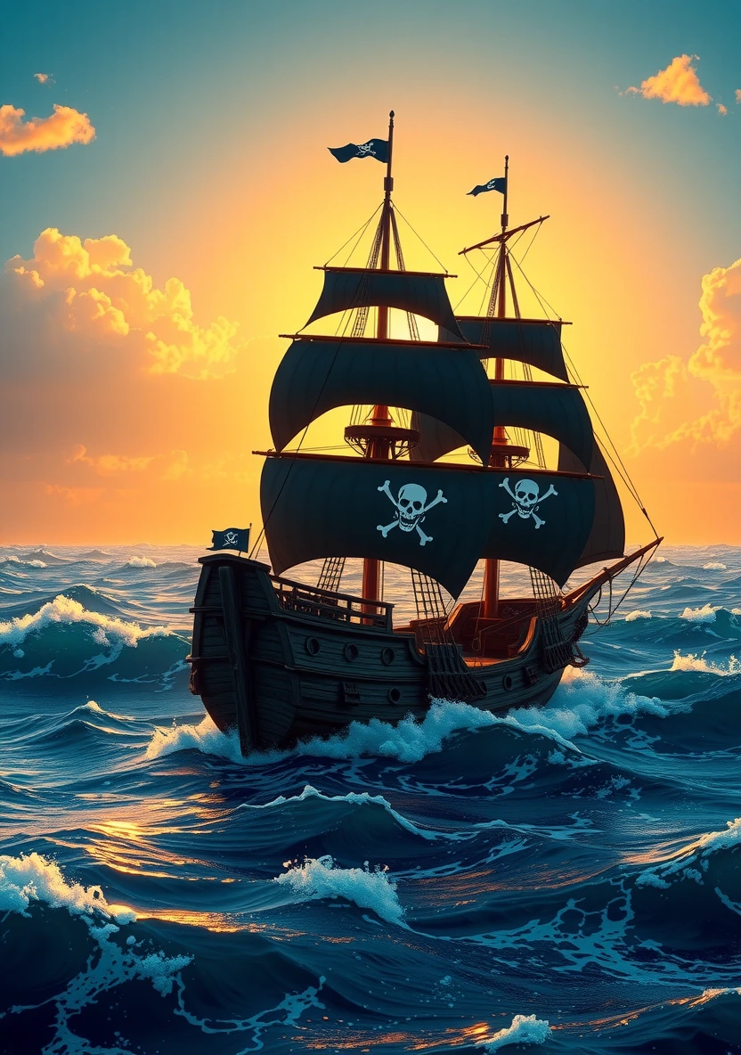Pirate Ships & High Seas coloring page 1